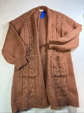 Dreamers Rust Brown Cable Knit Open Cardigan